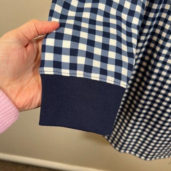 Talbots Terry Shift Dress Size Large Blue Gingham Preppy Comfy Knee Length - Picture 6 of 9